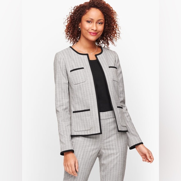 TALBOTS White & Black Westport Tweed Open Front Blazer Jacket - Women’s Size 18 - Picture 11 of 13